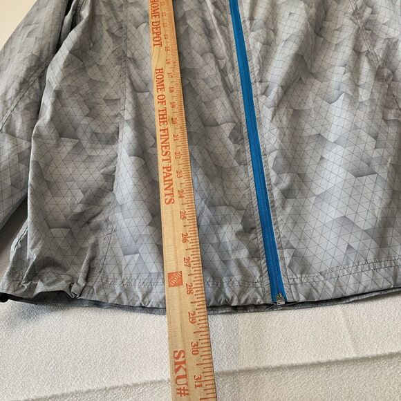 Asics Men Windbreaker Jacket Hood Water Wind Resistant Grey Large Pockets Zipper - Picture 8 of 16